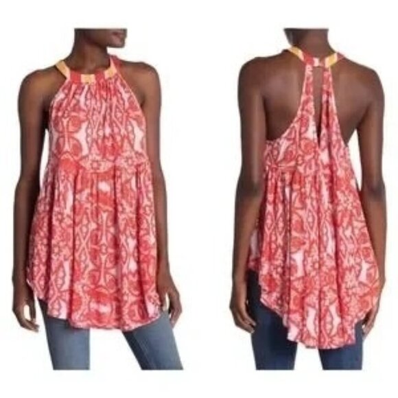 Free People Mimi Red Linen Halter Sleeveless Tunic Top - Picture 1 of 6